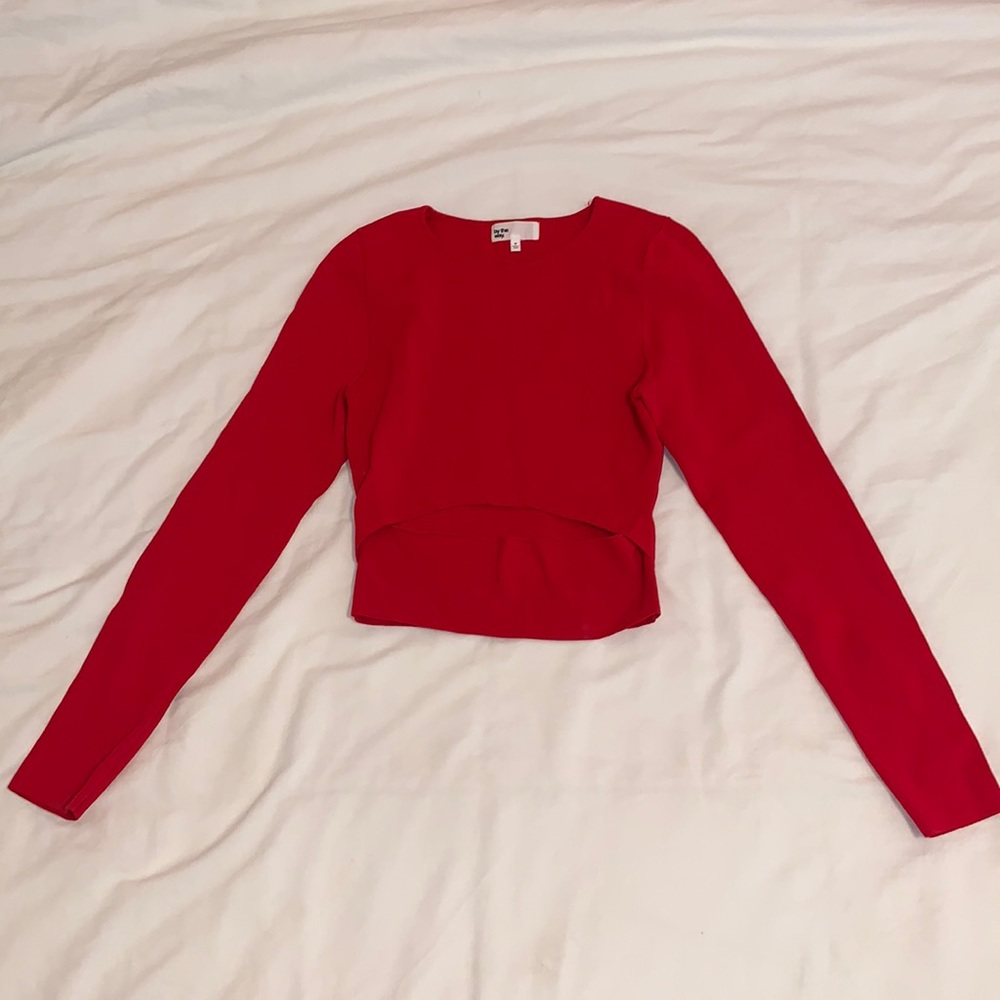 Womens red ribbed long sleeved top with cut out